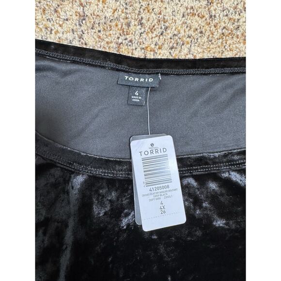 Torrid Crushed Velvet Off Shoulder Sweatshirt Black 4X Whimsigoth Witchy‎ NEW - Picture 5 of 7